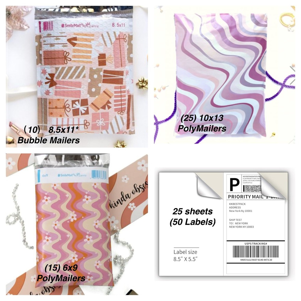 (8.5x11)‎ Bubble Mailers (10x13+6x9) Poly Mailers with Inkjet lables